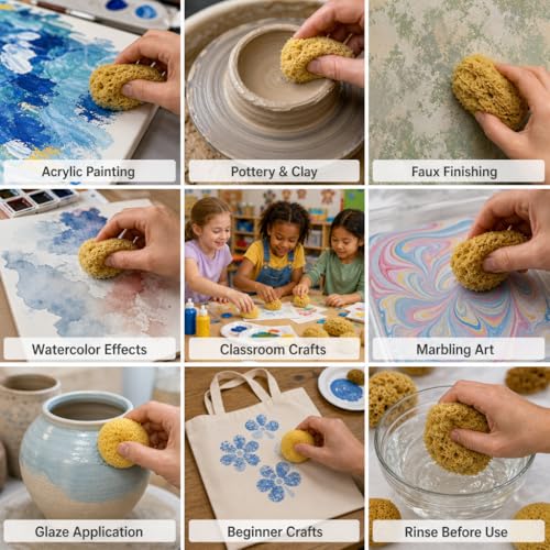 Lullingworth® Natural Sea & Synthetic Sponges - Assorted Sizes 7pc Value Pack for Crafts & Artists: Great for Painting, Acrylic Texturing, Hobbies, Art, Effects, Ceramics, Clay, Pottery