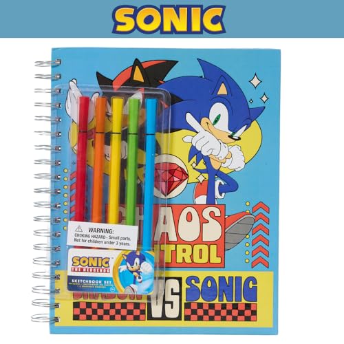 Sonic The Hedgehog Sketchbook for Kids with Washable Markers, 86 Blank Pages Spiral Bound, Sonic and Shadow - color: Sonic