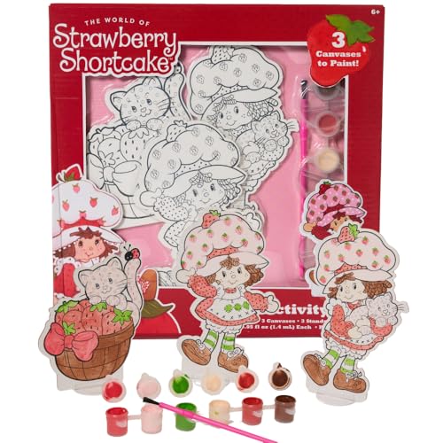 Innovative Designs Strawberry Shortcake Canvas Paint Set for Kids with 3 Canvases, Acrylic Paint, Paintbrush & Stands - color: Strawberry Shortcake