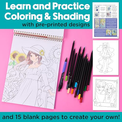 Faber-Castell Anime Drawing Kit: Shojo Edition | Step-by-Step Instruction Book with 20 Practice Pages, Color Pencil Set & Drawing Supplies for Kids, Summer Craft Supplies(1 Book) - style: Shojo Edition