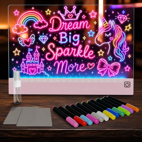 Upgraded 16 Inches LED Drawing Board – Rechargeable, 8 Colors, 11 Light Modes, Adjustable Brightness – Acrylic Light Board for Tracing with Stand, Markers and Full Kit – Birthday Gift Set (Pink) - color: Rose Pink