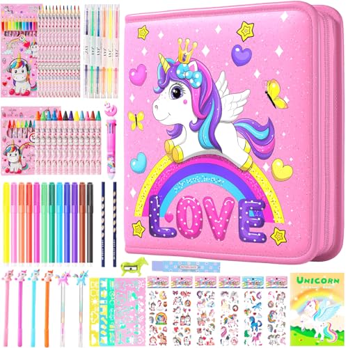 DOKKIA Fruit Scented Coloring Pens Markers Set 65 PCS Art Craft Drawing Case - Washable Kits Pencil,Gel Pen,Crayon&Coloring Book Supplies Unicorn Rainbow Pink - color: Unicorn Rainbow Pink