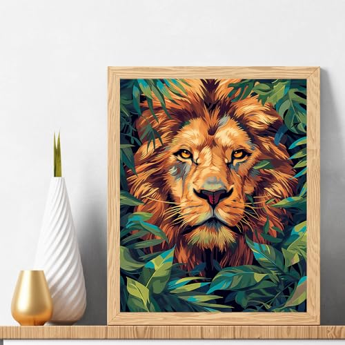 Natuyalo Paint by Numbers Kit for Adults Beginners, 16x20 Inch Canvas Painting by Number Drawing Paintwork with 3 Pcs Paintbrushes Acrylic Pigment, Lion in the Jungle - color: ART-06