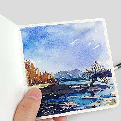 Watercolor Paper Sketchbook,3.9x3.9 Inch Mini Mixed Media Notebook,140lb/300gsm Artist Heavyweight Paper,30 Sheets Small Travel Drawing Journal for Adults,Painting,Watercolors,Art Supplies,Black - color: 3.9x3.9 inch-300gsm-black