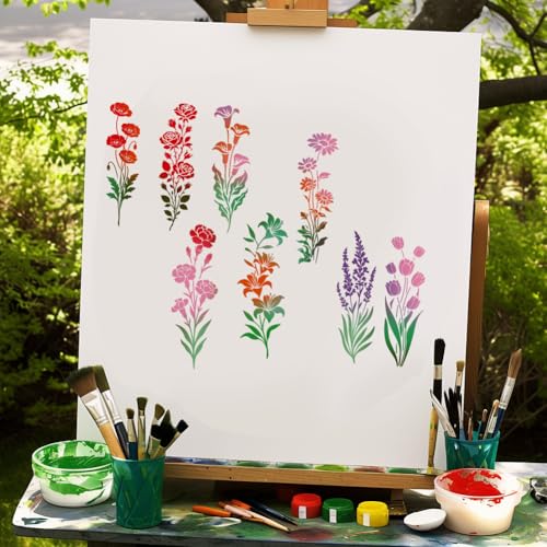 2 Sheets Silkscreen Stencil, Flowers Plants Printing Stencils Templates Reusable Self-Adhesive Silk Screen for Painting on Wall, Wood, T-Shirt, Fabric, Home Craft Decor, 8.7x11Inch - style: Plants