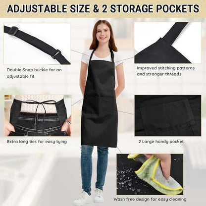 Chef Apron for Men and Women Wash Free Bib Apron with 2 Pockets Water & Oil Proof Adjustable Aprons - color: Black