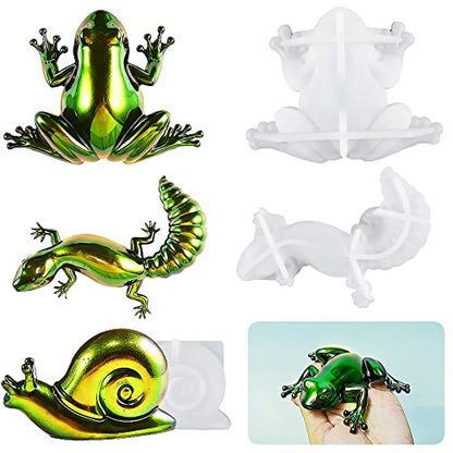 Animal Silicone Molds, 3pcs 3D Cute Resin Molds with Realistic Snail, Frog, and Lizard Shapes, Epoxy Resin Molds DIY Resin Casting Wall Desktop, Cabinets Halloween Home Décor