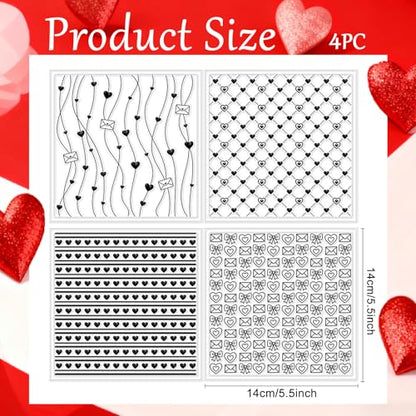 CHGCRAFT 4 Pcs Valentine's Day Heart Grid Polymer Clay Texture Sheet Wave Silicone Clay Texture Mat for Polymer Clay Making Earrings Jewelry DIY Crafts 5.5 × 5.5 Inch - style: Valentine's Day