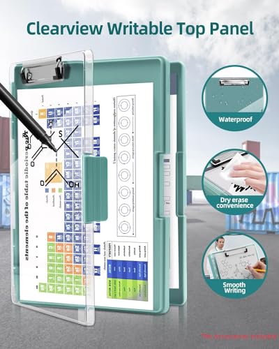 Clearview Clipboard with 2 Storage, Dry Erase 8.5x11 Heavy Duty ClipBoards - High Capacity Coaches Clip Board with Pen Holder - Side Opening Plastic Nursing Clip Case (Turquoise) - color: Turquoise