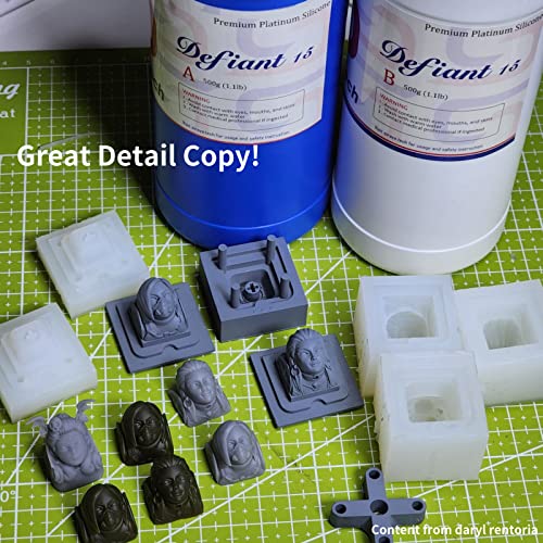 Siraya Tech Defiant 15 Platinum Silicone Mold Making Kit, Food Safe, Shore A 15 Hardness, Ideal for 3D UV Resin Projects, Easy Curing, No Coating Required, Durable, Versatile, 2.2 lb Set Clear - color: Translucent 15A Hardness