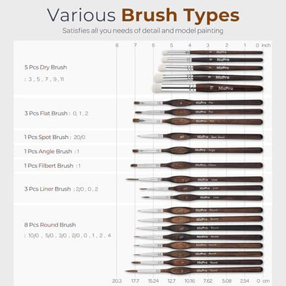 Nicpro 22 PCS Kolinsky Sable Miniature Paint Brushes Dry Brush, Professional Model Paint Brush Set with Cloth Roll, Fine Detail Artist Brush Set for Miniatures, Acrylic & Figures, Model, Watercolor - size: 22 PCS