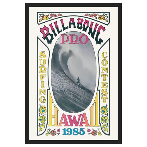 Vintage Hawaii Surf Poster Canvas Print Retro Surfing Competition Wall Art Coastal Beach Wall Picture Decor for Living Room Bedroom Bathroom California Wave Riding Shack Artwork 8x12inch Black Frame - color: Style-2 Black Frame, size: 8"L x 12"W