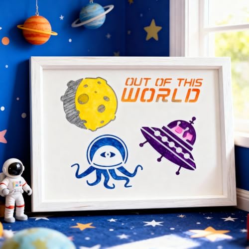 TIAMECH A4 Reusable Alien UFO Meteorite Stencil for Painting | Out of World Layering Template, DIY Wall Art, Wood Furniture, Scrapbook & Crafts (8.3x11.7inch) - style: Alien UFO Meteorite