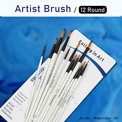 Falling in Art Paint Brushes Set, 12 PCS Nylon Professional Round Paint Brushes for Watercolor, Oil Painting, Acrylic, Face Body Nail Art, Crafts, Rock Painting - size: 12 Pcs Round Nylon