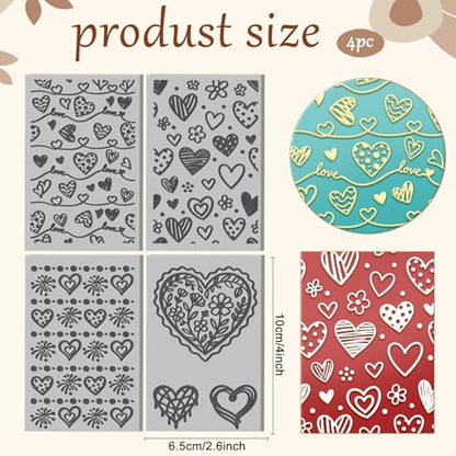 4 Sheets Heart Pattern Polymer Clay Texture Sheet Artistic Lines Patterns Rubber Texture Mat for Polymer Clay Making Earrings Jewelry DIY Crafts 4 × 2.5 Inch - style: Heart Pattern