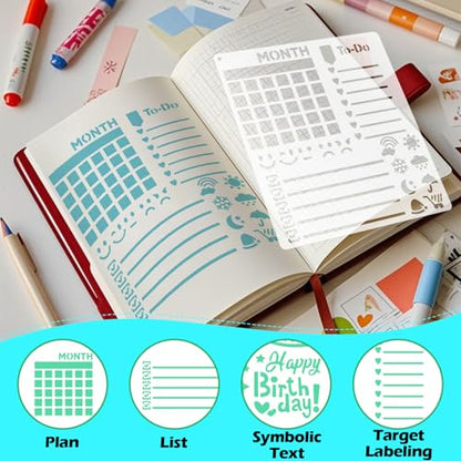 Yazhiji 8 PCS Scrapbook Stencils, Planner Stencils for Junk Journal Notebook Diary Scrapbook DIY Drawing Template Journal Stencil 5.5x6.3 Inch - style: Scrapbook Template