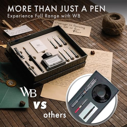 Wordsworth & Black Calligraphy Pen Gift Set, Includes Bottle, 6 Cartridges, Refill Converter, 6 Replacement Nibs, Premium Package, Journaling, Smooth Writing Pens [Black Chrome] - color: Black Chrome