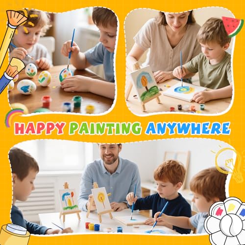 ESRICH 16 Set Mini Acrylic Paint Kit, 5in Mini Stretched Canvas with 7.5in Easel, Acrylic Paint Strips, Paint Palettes, Painting Brushes, Small Canvas and Easel Set for Kids Artists Beginner, Gift - size: 16 set 5 x 5 inches