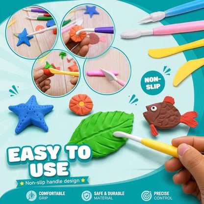 DUGATO Clay Sculpting Tools, 17 pc Double-Sided Modeling Set | Plastic Pottery Tools for Polymer Clay, Fondant, Cake Decorating & DIY Crafts, Dual-Ended Shaping Tips