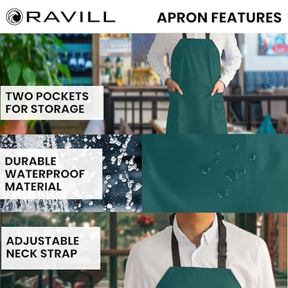 Ravill Waterproof Apron For Men and Women - 2 Pockets - 35" Long Multi Purpose Work Aprons for Dishwashing, Dog Grooming - color: Green