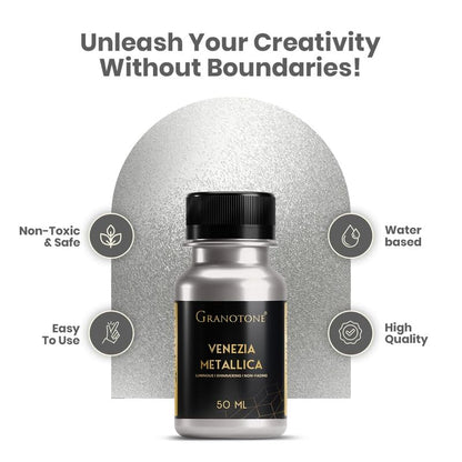 GRANOTONE Acrylic Venezia Metallic Colour, Non-Fading & Shimmering Metallic Acrylic Paint with Rich Pigments | Non-Toxic Metallic Colours Ideal for Kids, Artist & Beginners (Silver 50ml) - color: Silver 50ml