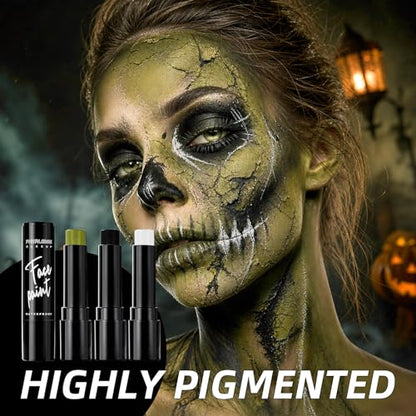 Black White Olive Green Face Paint Sticks Waterproof Eye Black Smooth Smudge-proof Body Paint High Pigment for Sports Event Halloween SFX Makeup Camo Hunter Jungle Warrior Looks - color: Black White Olive Green