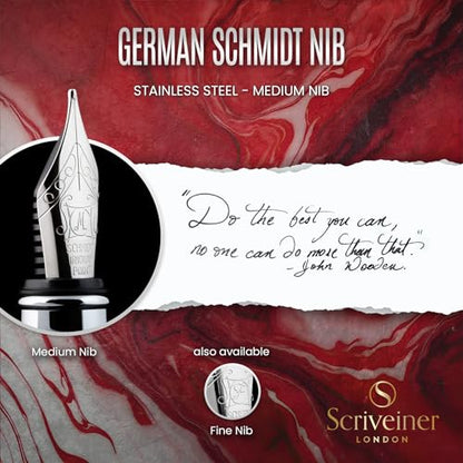 Scriveiner Deep Crimson Red Fountain Pen - Stunning Luxury Pen with Chrome Finish, Schmidt Nib (Medium), Best Pen Gift Set for Men & Women, Professional, Executive, Office, Nice Pens - color: 12. Crimson Red with Chrome, style: Medium Nib