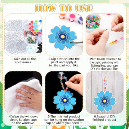 WinnerWhy 30 Sets Flower Suncatchers Window Art Kits, Spring DIY Sun Catchers Crafts Paint Your Own Window Ornaments for Adult Home Birthday Activity Party Decor - style: Flower Style