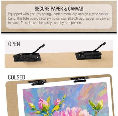 23" x 26" Oversized Artist Sketch Tote Board - Lightweight Hardboard Drawing Board with Handle, Clip & Rubber Band for Art, Sketching, Travel, Studio, by TX Liteart - size: 23"x26", 1 Pack