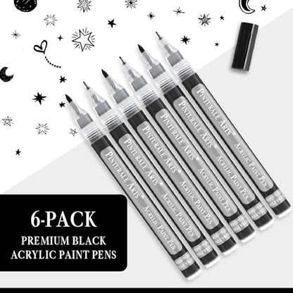Pinturale Arts® Extra Fine Tip Black Paint Pen | Set 6 Ultra Fine Tip Acrylic Paint Pens (0.7mm & 0.5mm) | For Ceramics, Rock Painting, Glass, Wood, Canvas, Metal - color: Black