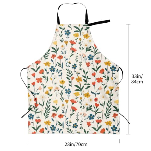 Cream Pastel Wildflower Art Waterproof Apron with Pockets | Garden Aprons for Men Women Adjustable Bib Apron for Cooking Kitchen Baking BBQ Painting Housework Oil Resistant - color: Earthy Summer Blooms