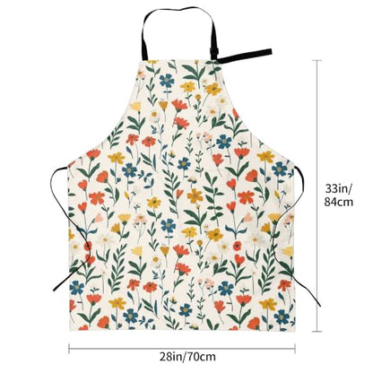 Cream Pastel Wildflower Art Waterproof Apron with Pockets | Garden Aprons for Men Women Adjustable Bib Apron for Cooking Kitchen Baking BBQ Painting Housework Oil Resistant - color: Earthy Summer Blooms