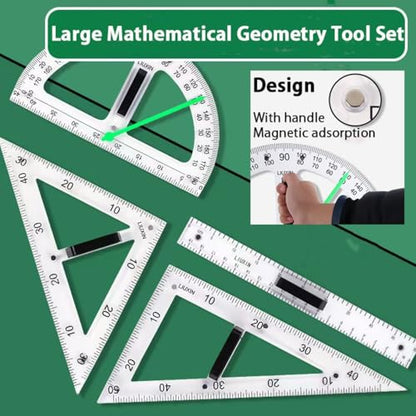 Magnetic Geometry Tool Set Clear Drafting Tools Mathematics Protractor, Triangular Scale Ruler Math Classroom Teaching Measurement Set Oversized Ruler (Transparent 3-Piece Set) - color: Transparent 3-piece Set