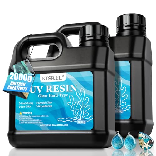 KISREL UV Resin 2000g - Upgraded UV Resin Kit, Hard Type Crystal Clear Ultraviolet Curing UV Epoxy Resin for Craft Jewelry Making - size: UV2000g