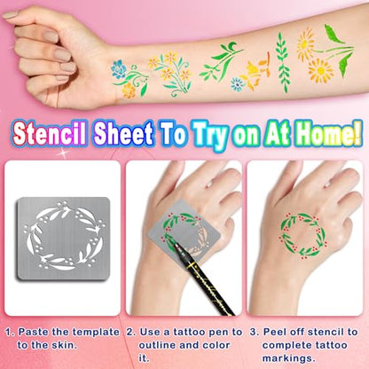 142 PCS Botanical Wildflower Temporary Tattoo Stencils for Kids Adult Flowers Leaves Plants for DIY Drawing Wood Rock Crafts Wall Door Painting School Art Projects, Body Face Paint Stencils