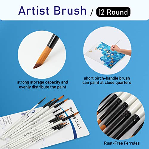 Falling in Art Paint Brushes Set, 12 PCS Nylon Professional Round Paint Brushes for Watercolor, Oil Painting, Acrylic, Face Body Nail Art, Crafts, Rock Painting - size: 12 Pcs Round Nylon