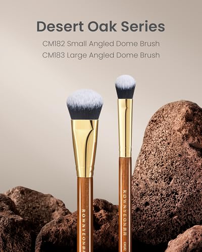 Desert Oak Series Cream Cheek Duo Brush Set - CM 182 Precision Highlighter & CM 183 Angled Blush Brush for Cream/Liquid Products, Bubinga Handle & Brass Ferrule - color: CM-0182+CM-0183, size: 2 Piece