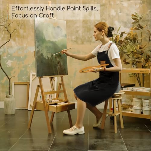 MEEDEN Painting Apron for Men Women: Adjustable Cross Back Waterproof Polyester Canvas Art Apron with 3 Pockets - Artist Apron for Acrylic Oil & Watercolor Painting, Gardening, Cooking - Black - color: Black