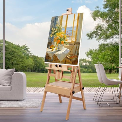 H Frame Easel Stand, Adjustable Beech Wood Studio Artist Painting Easel, Easel, Painting Canvas Holder, Tilts Flat Artist Easel Wooden Color