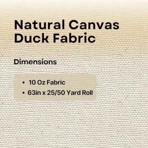 Natural Cotton Duck Canvas 10 Oz –63-Inch Wide x 50 Yards Length - Durable Fabric for Tote Bags, Upholstery, Crafts, Backpacks, Art Projects & DIY Crafts - size: SF-10oz 63-50