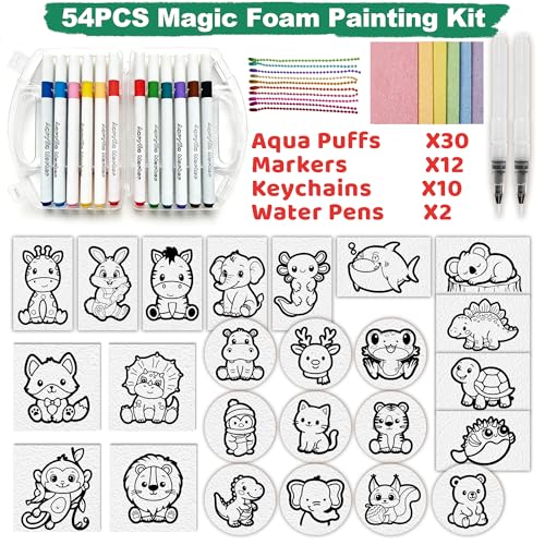 Magic Foam Texture Painting Kit, 3D Drawing Art Set,54pcs Arts and Crafts for Kits 3-10 Ideal Gifts for Boys and Girls,Aqua (Animal) - color: Animal