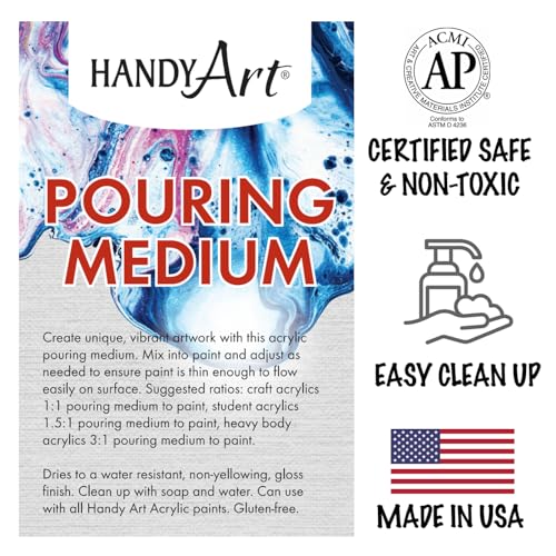 Handy Art Acrylic Pouring Medium, 64 oz Bottle, Clear Gloss Finish | High Flow Paint Pouring Medium with Smooth & Fluid Consistency, Economical Size, Certified Safe & AP Non-Toxic, Made in USA - color: Pouring Medium, size: 64 Fl Oz