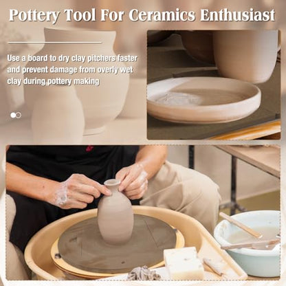 Touri Pottery Bats Set for Pottery Wheel, 1 Pack 12” Round Outer Bat & 6 Pack 7” Square Inner Bats Included, Ceramic Tools for Pottery, Brown