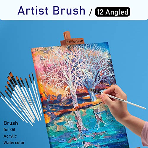 Falling in Art Paint Brushes Set, 12 PCS Nylon Professional Angled Paint Brushes for Watercolor, Oil Painting, Acrylic, Face Body Nail Art, Crafts, Rock Painting - size: 12 Pcs Angled Nylon