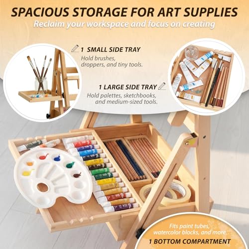 Beech Wood Art Easel for Painting, Wooden Painting Easel Stand for Painting,H-Frame Art Easel for Adult Artist Studio,Adjustable Paint Easel with Tray,Standing Paint Easel for Canvas - style: Next Generation Easel – Natural Beech Wood
