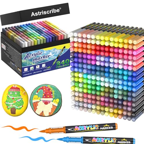 240 Colors Acrylic Paint Pens Set – Premium Water-Based Brush Tip Markers (1–5 mm), Quick-Dry and Non-Toxic, Automatic Ink Flow for Multi-Surface Artwork - color: 240 colors