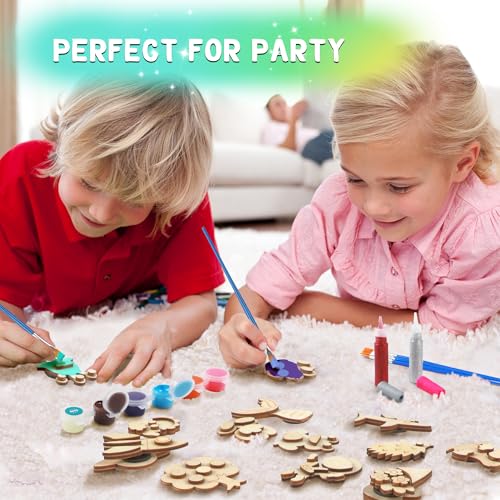 Byncceh Gamerside DIY Wooden Magnets Kids Crafts - 40 pcs Glow Magic Magnetic Paint Set, Wood Arts and Crafts for Kids, Make Your Own Fridge Magnets Party Favors Gifts Crafts for Girls 6-8 8-12