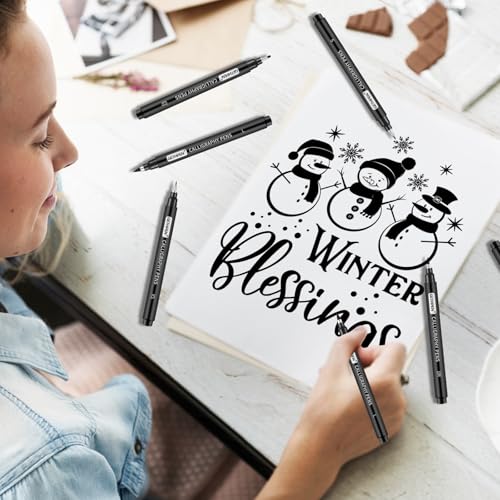 Calligraphy Pen,10 Size Calligraphy Pens for Writing,Calligraphy markers,Brush Pens,Calligraphy Set for Beginners,Black Archival Ink Pens,Hand Lettering Pen for Art Drawing,Sketching,Scrapbooking