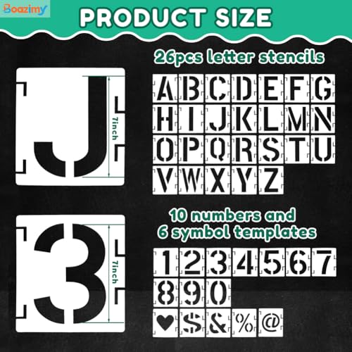 7 Inch 42 Pcs Reusable Letter Number Symbol Stencils, Plastic Painting Templates for Wood Wall Fabric Rock Chalkboard Signage School Door Porch DIY Art Craft Decoration Projects - size: 7 inch（White）
