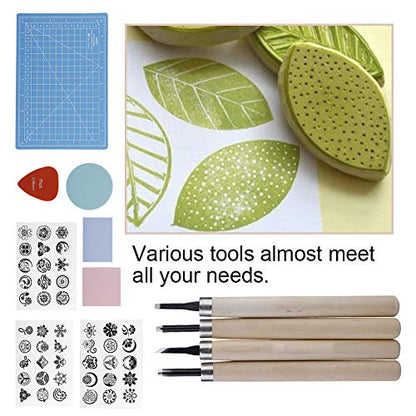 Rubber Stamp Carving Handcraft Set, Rubber Block Stamp Carving Blocks, Brayer Cutter Tools for Printmaking and More Crafts